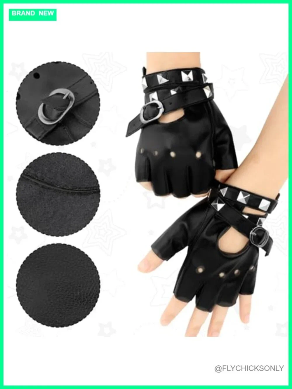 Fingerless Faux Leather Gloves with Studs Punk Goth Biker Cosplay